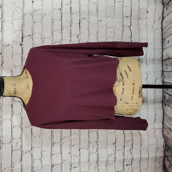 PINK Victoria's Secret Tops - PINK Burgundy Cropped Long Sleeve T-Shirt Size L